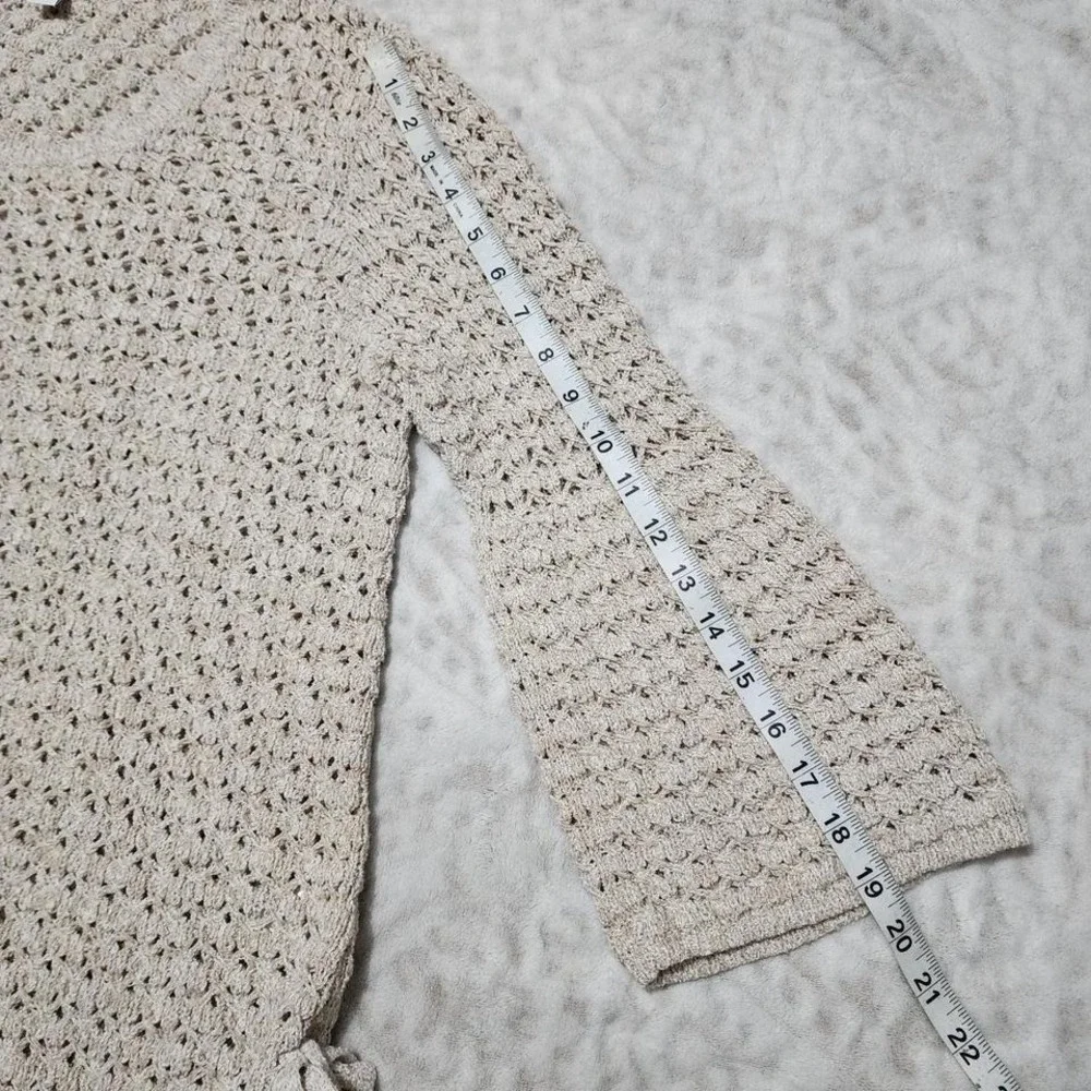 J Jill Top Women's Sz M Open Knit Crochet Tunic Boho 3/4 Bell Sleeve Granola